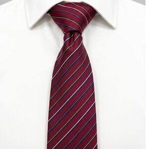 Lanvin Paris Silk Tie Burgundy Red Striped French Designer Luxury Vintage Retro